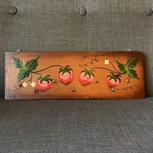Wall Hanging Painted Wooden Art With Hooks and Strawberry Plant Motif Painting